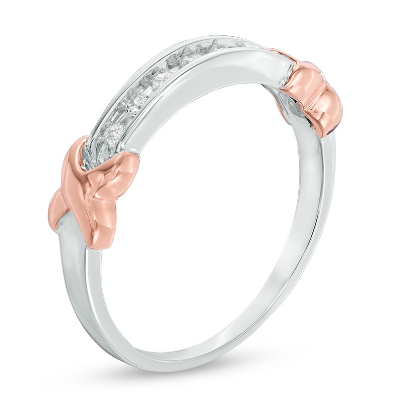 0.09 CT. T.W. Diamond Seven Stone "X" Anniversary Band in Sterling Silver and 10K Rose Gold