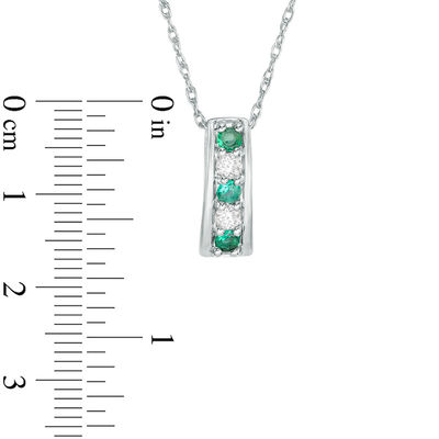 Lab-Created Emerald and White Sapphire Linear Five Stone Pendant in Sterling Silver