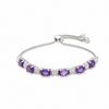 Oval Amethyst and 0.09 CT. T.W. Diamond Five Stone Bolo Bracelet in Sterling Silver - 9.5"