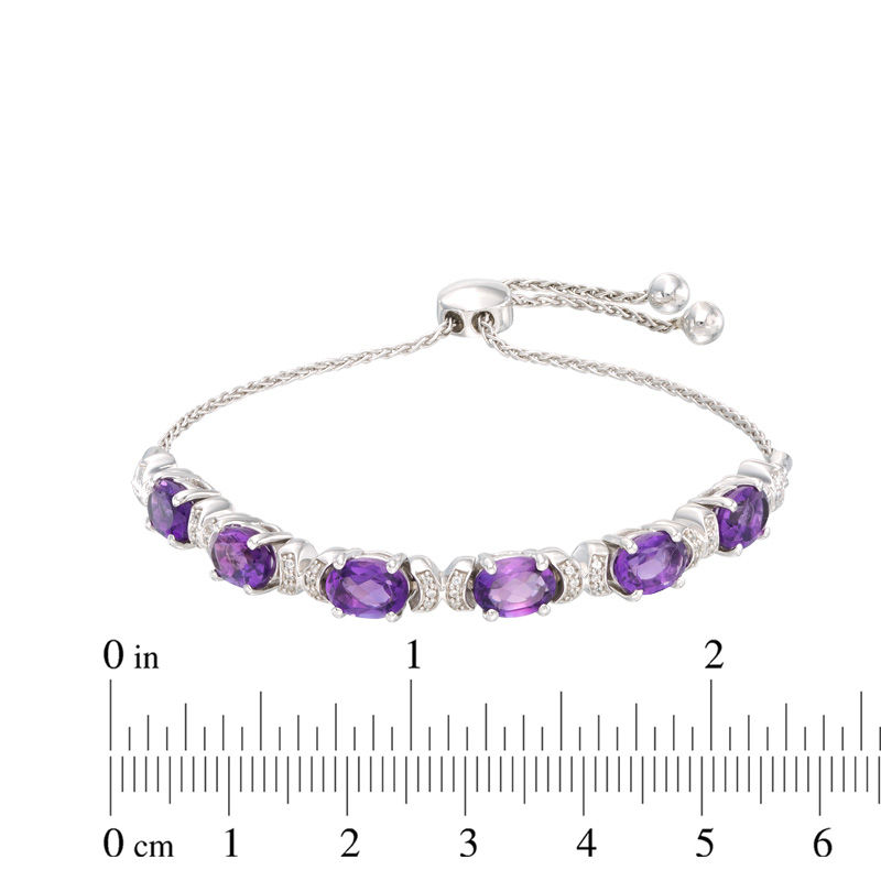 Oval Amethyst and 0.09 CT. T.W. Diamond Five Stone Bolo Bracelet in Sterling Silver - 9.5"|Peoples Jewellers