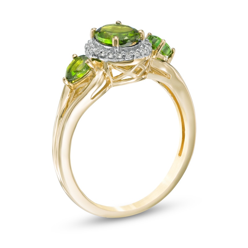 Main Image 2 of Chrome Diopside and Diamond Accent Frame Three Stone Ring in 10K Gold