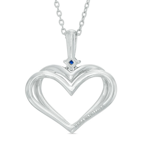 The Kindred Heart from Vera Wang Love Collection Sapphire and 0.089 CT. T.W. Diamond Heart Pendant in Sterling Silver