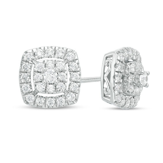 0.50 CT. T.W. Composite Diamond Cushion Frame Stud Earrings in 10K White Gold