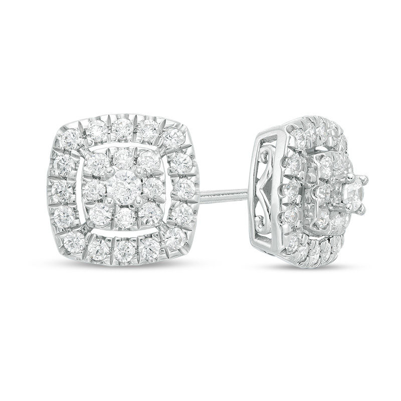 0.50 CT. T.W. Composite Diamond Cushion Frame Stud Earrings in 10K White Gold|Peoples Jewellers