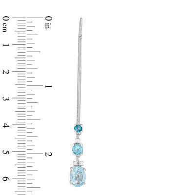 Blue Topaz and Lab-Created White Sapphire Three Stone Threader Drop Earrings in Sterling Silver