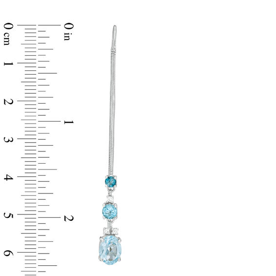 Blue Topaz and Lab-Created White Sapphire Three Stone Threader Drop Earrings in Sterling Silver