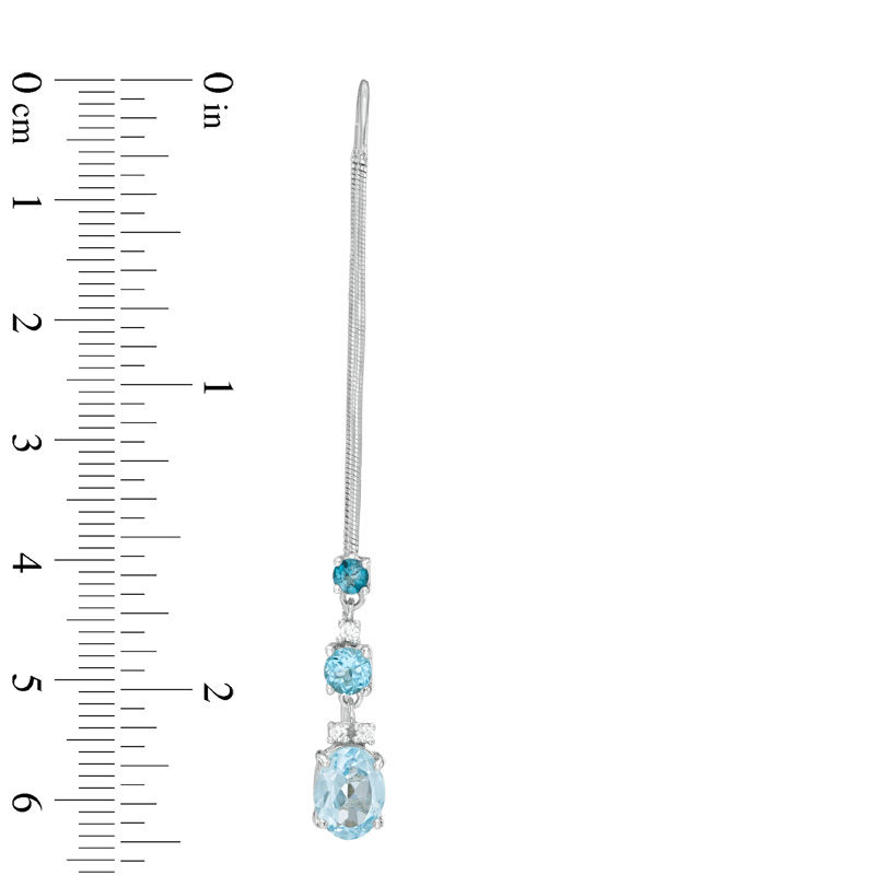 Blue Topaz and Lab-Created White Sapphire Three Stone Threader Drop Earrings in Sterling Silver