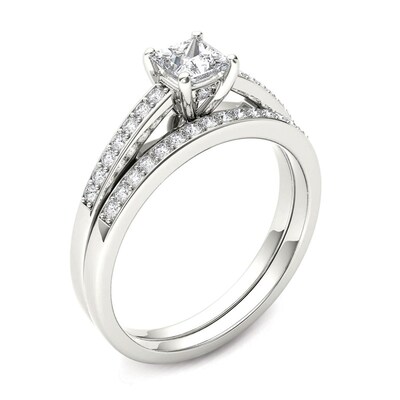 0.62 CT. T.W. Princess-Cut Diamond Bridal Set in 14K Gold