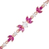 Lab-Created Ruby and White Sapphire Flower Bracelet in Sterling Silver and 18K Rose Gold Plate - 7.25"