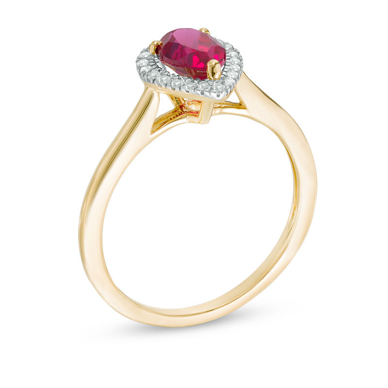Pear-Shaped Lab-Created Ruby and White Sapphire Frame Ring in 10K Gold|Peoples Jewellers