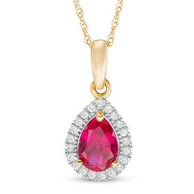 Pear-Shaped Lab-Created Ruby and White Sapphire Frame Pendant in 10K Gold