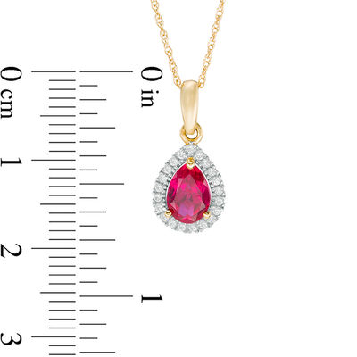 Pear-Shaped Lab-Created Ruby and White Sapphire Frame Pendant in 10K Gold