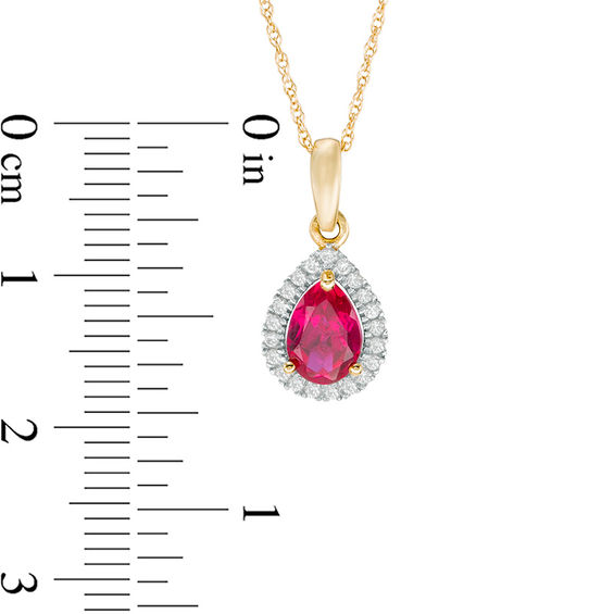 Pear-Shaped Lab-Created Ruby and White Sapphire Frame Pendant in 10K Gold