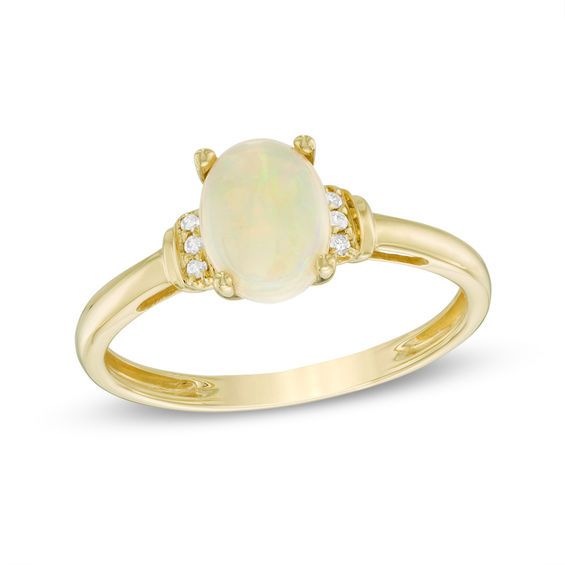 Oval Opal and Diamond Accent Tri-Sides Collar Ring in 10K Gold