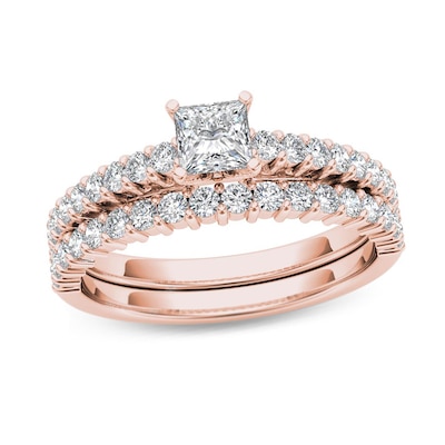 1.00 CT. T.W. Princess-Cut Diamond Bridal Set in 14K Rose Gold