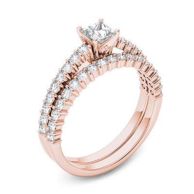 1.00 CT. T.W. Princess-Cut Diamond Bridal Set in 14K Rose Gold