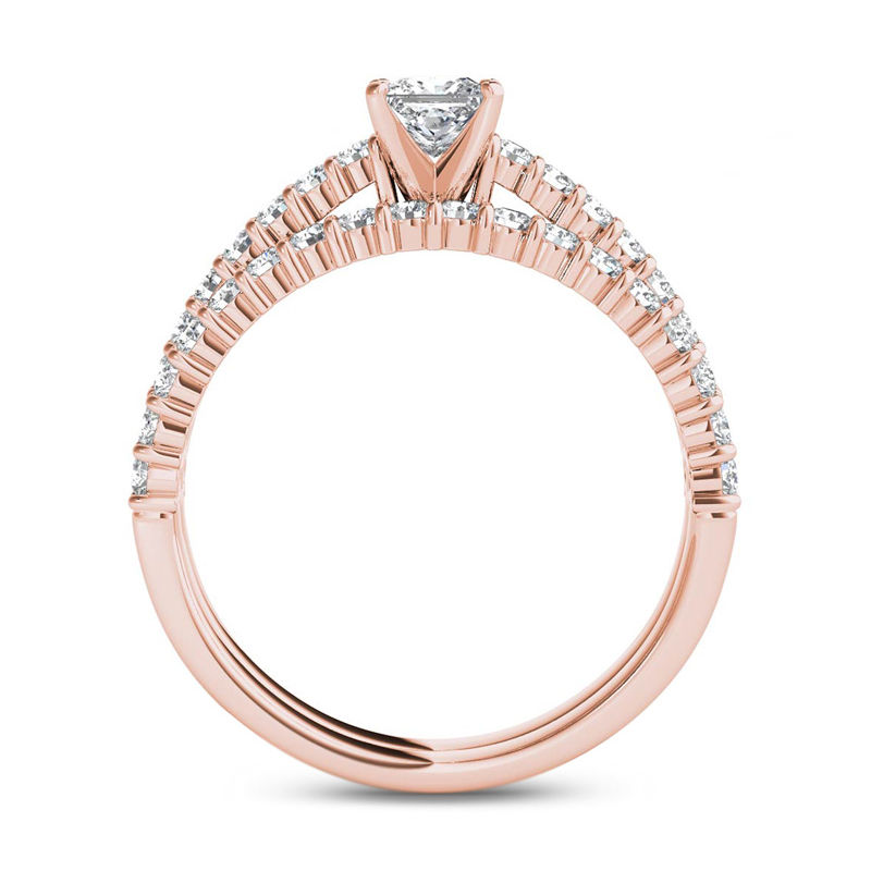 1.00 CT. T.W. Princess-Cut Diamond Bridal Set in 14K Rose Gold