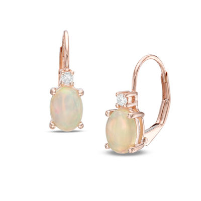 Oval Opal and Diamond Accent Drop Earrings in 10K Rose Gold