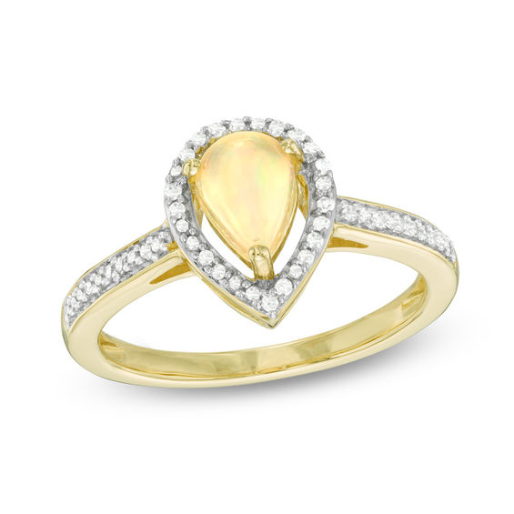 Pear-Shaped Opal and 0.15 CT. T.W. Diamond Frame Ring in 10K Gold