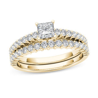 1.00 CT. T.W. Princess-Cut Diamond Bridal Set in 14K Gold