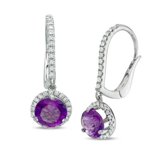 6.0mm Amethyst and Lab-Created White Sapphire Frame Drop Earrings in Sterling Silver