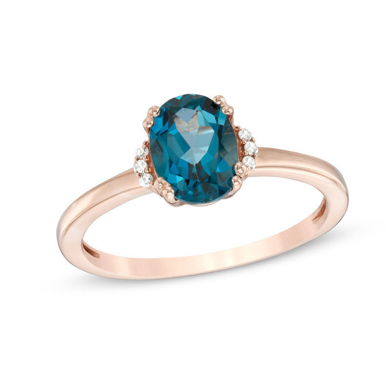 Oval London Blue Topaz and Diamond Accent Tri-Sides Ring in 10K Rose Gold|Peoples Jewellers