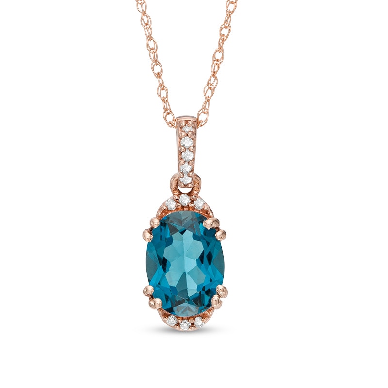 Oval London Blue Topaz and Diamond Accent Pendant in 10K Rose Gold