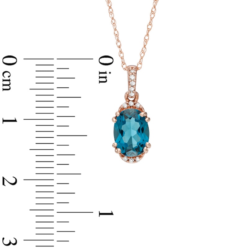 Oval London Blue Topaz and Diamond Accent Pendant in 10K Rose Gold