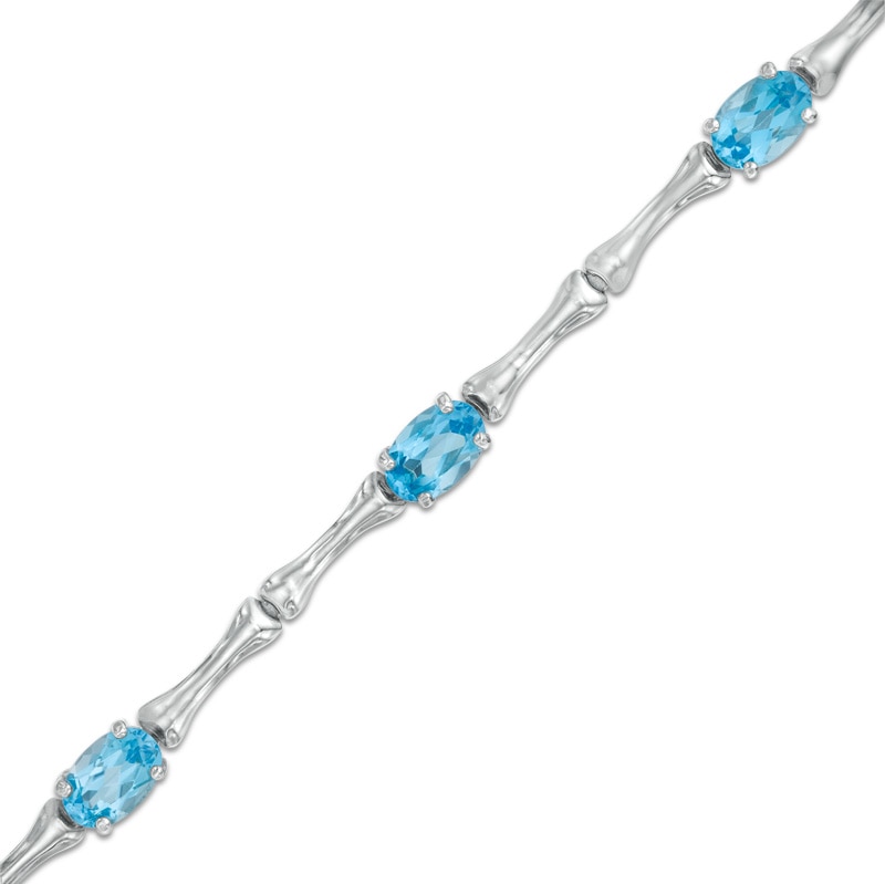 Oval Swiss Blue Topaz Bamboo Bracelet in Sterling Silver - 7.25"