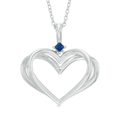 The Kindred Heart from Vera Wang Love Collection Blue Sapphire Open Heart Pendant in Sterling Silver