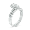 Thumbnail Image 1 of Oval Lab-Created White Sapphire Frame Bridal Set in Sterling Silver
