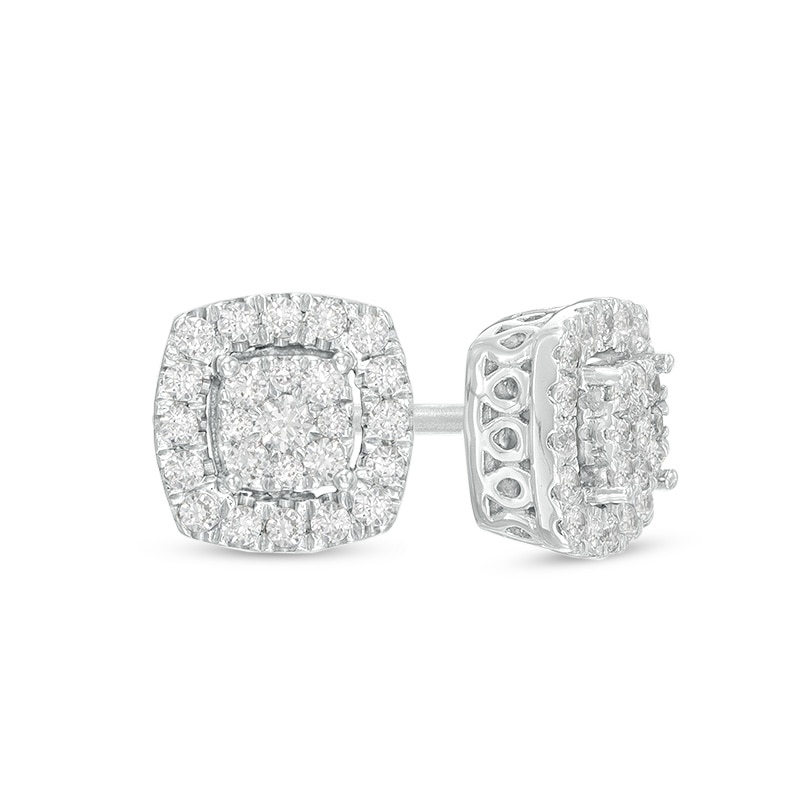 0.23 CT. T.W. Composite Diamond Frame Stud Earrings in 10K White Gold|Peoples Jewellers