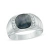 Thumbnail Image 0 of Men's 10.0mm Cushion-Cut Grey Cat's Eye and 0.15 CT. T.W. Diamond Ring in Sterling Silver