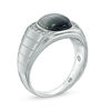 Thumbnail Image 1 of Men's 10.0mm Cushion-Cut Grey Cat's Eye and 0.15 CT. T.W. Diamond Ring in Sterling Silver