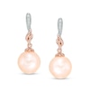 Thumbnail Image 0 of Dyed Pink Freshwater Cultured Pearl and Lab-Created White Sapphire Earrings in Sterling Silver with 14K Rose Gold Plate