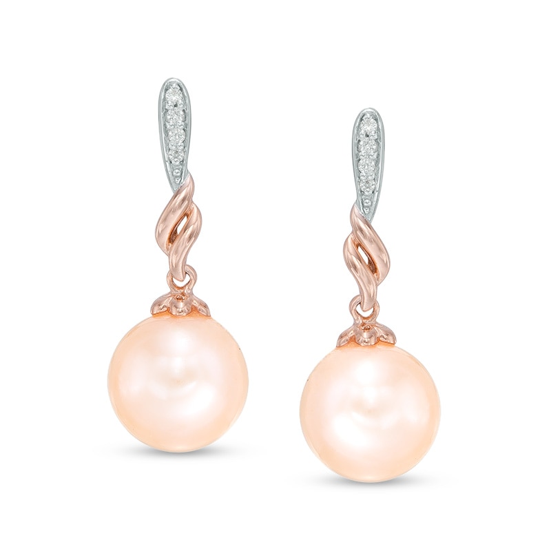 Dyed Pink Freshwater Cultured Pearl and Lab-Created White Sapphire Earrings in Sterling Silver with 14K Rose Gold Plate