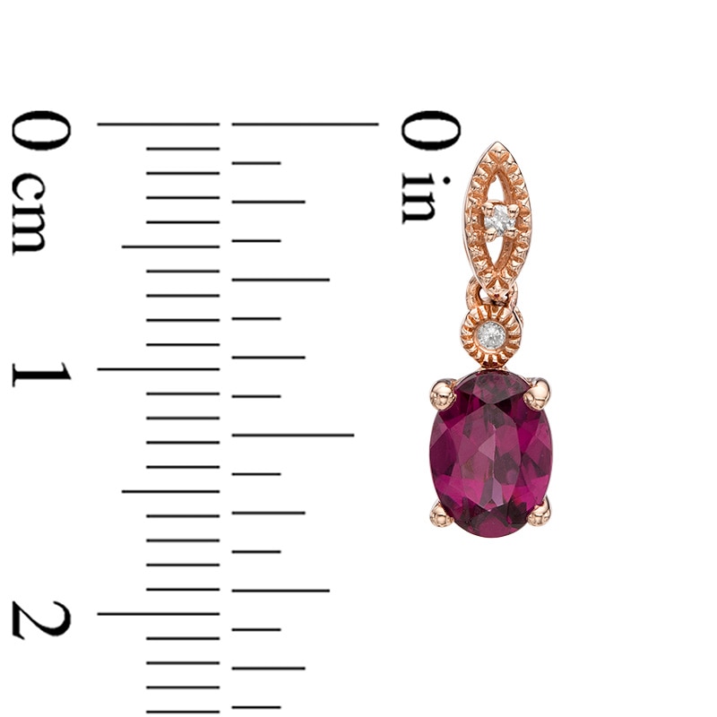 Oval Rhodolite Garnet and Diamond Accent Vintage-Style Drop Earrings in 10K Rose Gold