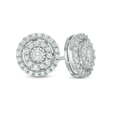 0.50 CT. T.W. Diamond Double Frame Stud Earrings in 10K White Gold