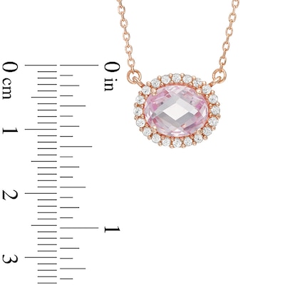 Oval Rose de France Amethyst and Lab-Created White Sapphire Frame Necklace in Sterling Silver and 18K Rose Gold Plate