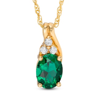 Oval Lab-Created Emerald and White Sapphire Pendant in Sterling Silver with 14K Gold Plate