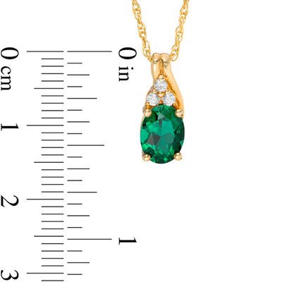 Oval Lab-Created Emerald and White Sapphire Pendant in Sterling Silver with 14K Gold Plate