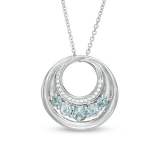 Aquamarine and Diamond Accent Five Stone Circle Pendant in Sterling Silver