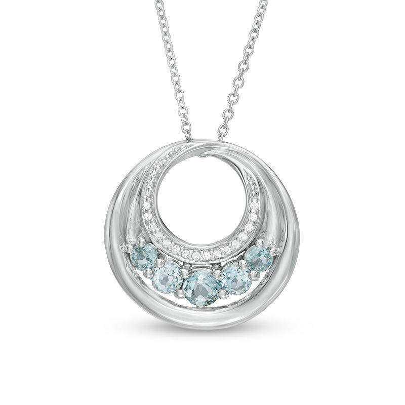 Aquamarine and Diamond Accent Five Stone Circle Pendant in Sterling Silver|Peoples Jewellers