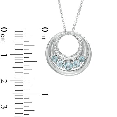 Aquamarine and Diamond Accent Five Stone Circle Pendant in Sterling Silver