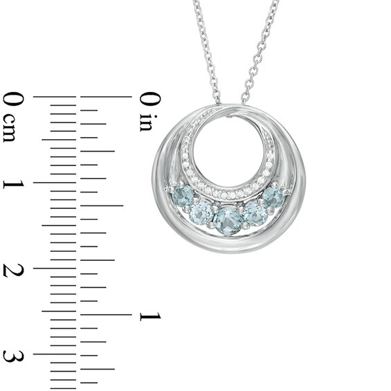 Aquamarine and Diamond Accent Five Stone Circle Pendant in Sterling Silver