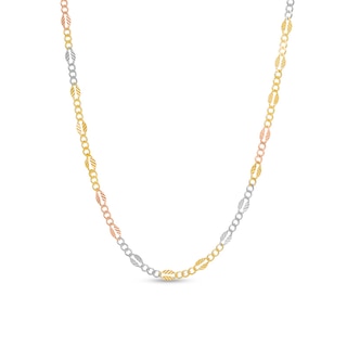 Diamond-Cut Mirror Leaf Link Chain Necklace in 10K Tri-Tone Gold