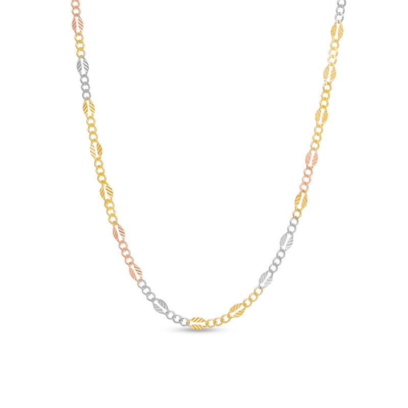 Diamond-Cut Mirror Leaf Link Chain Necklace in 10K Tri-Tone Gold