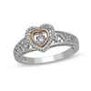 Thumbnail Image 0 of Open Hearts by Jane Seymour™ 0.07 CT. T.W. Diamond Double Heart Ring in Sterling Silver and 10K Rose Gold