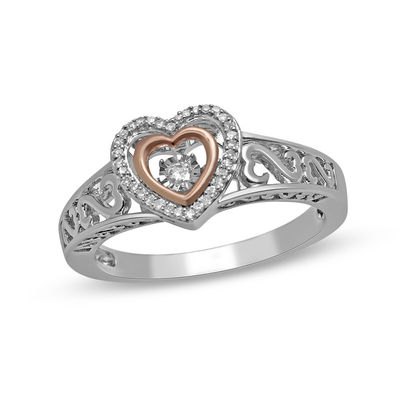 Open Hearts by Jane Seymour™ 0.07 CT. T.W. Diamond Double Heart Ring in Sterling Silver and 10K Rose Gold