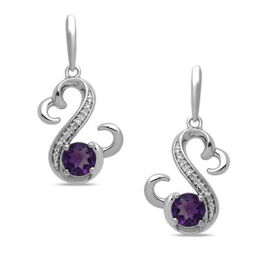 Open Hearts by Jane Seymour™ 5.0mm Amethyst and 0.04 CT. T.W. Diamond Drop Earrings in Sterling Silver